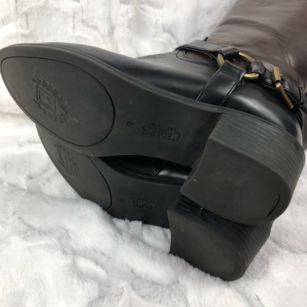 Chaps Brown And Black Rider Boots with a Buckle 7B - Picture 8 of 14